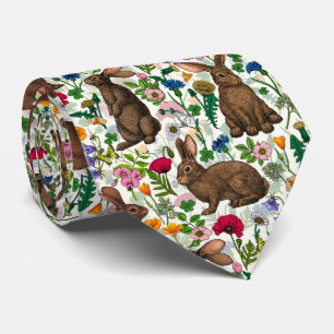 Konijnen en wilde bloemen stropdas