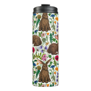 Konijnen en wilde bloemen thermosbeker