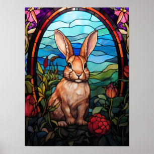 Konijnen glas-in-lood raam bos tuin kunst poster