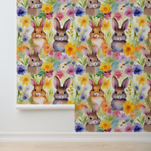 Konijnen in de Waterverf van de bloemen Behang