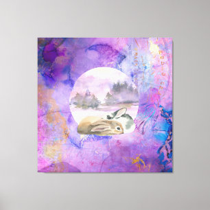 Konijnen in Lavendel Droom Canvas Afdruk
