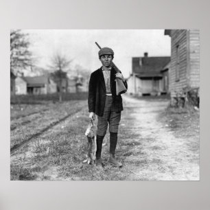 Konijnen jagen, 1908. Oude foto Poster