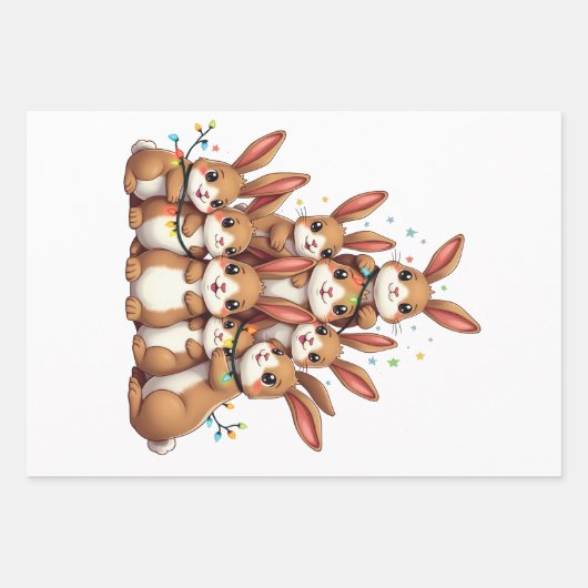 Konijnen Kerstboom Vrolijk Kerstfeest Inpakpapier Vel (Voorkant)