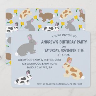 Konijnen Kids Verjaardagsfeestje of Pasen Lichtbla Kaart