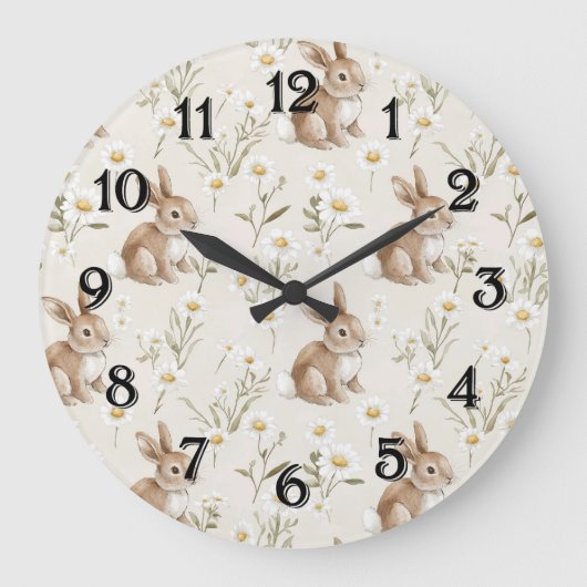 Konijnen Madeliefjes Bloemen Kinderkamer Grote Klok (Voorkant)