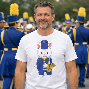 Konijnen Marching Band Saxofoon Blauw Goud T-shirt