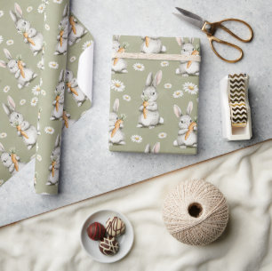 Konijnen met Wortels Groene Madeliefjes Bloemen Ve Cadeaupapier