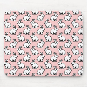 Konijnen Patroon - Zwart-wit met Faded Pink Muismat