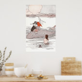 Konijnen Riding Whale ontmoeten Mermaid Poster (Keuken)