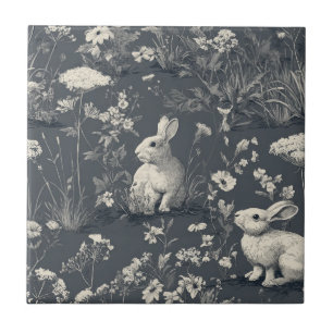 Konijnen Tuin Botanische Zwarte Toile Patroon Tegeltje