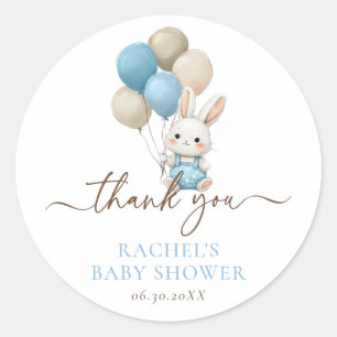 konijnenballonnen Blue Baby Shower Ronde Sticker