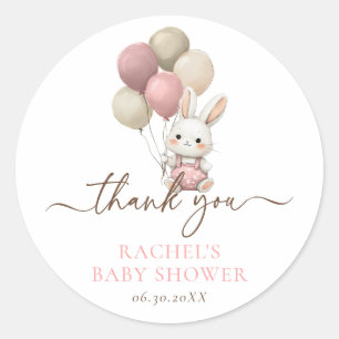 konijnenballonnen   Roze Baby Girl Shower Ronde Sticker
