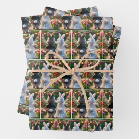 Konijnenbruid en bruidegom inpakpapier vel (In situ)