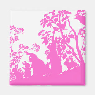 Konijnenfamilie Silhouet Natuur Scene Vintage Bos Magneet