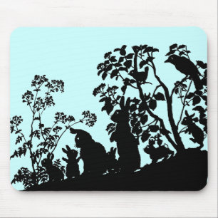 Konijnenfamilie Silhouet Natuur Scene Vintage Bos Muismat
