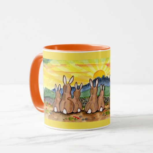 Konijnenfamilie Sunrise Bright Designer Mok (Voorkant links)