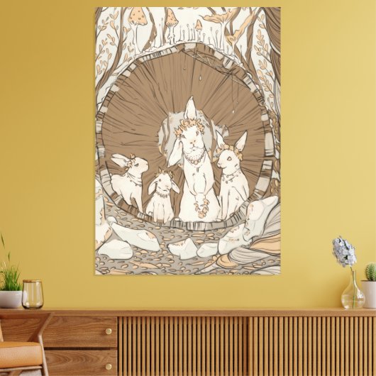 Konijnenfeest Canvas Afdruk (Insitu (Woonkamer))