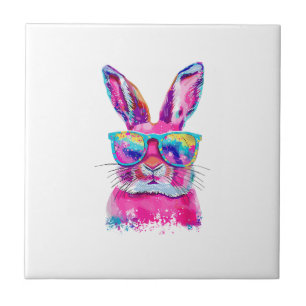 Konijnengezicht met Tie Dye-bril Gelukkige Pasen M Tegeltje