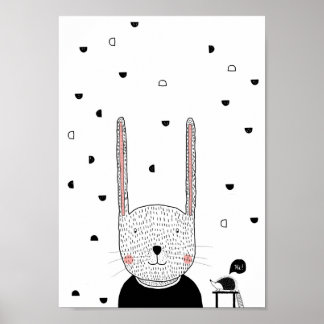 Konijnenillustratie, modern kinderkamer muurkunst poster