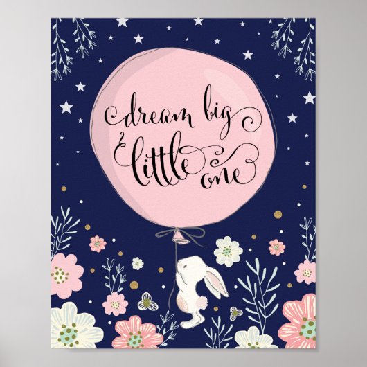 Konijnenkinderkamer decor Konijn droom groot Navy Poster (Voorkant)