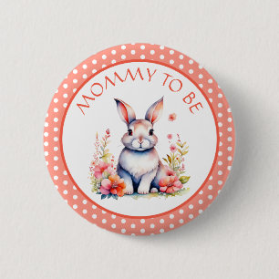Konijnenkonijn in Bloemen Mammie om Baby shower te Ronde Button 5,7 Cm