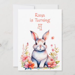 Konijnenkonijn in Bloemen Meisjes Verjaardagsfeest Kaart
