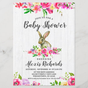 Konijnenkonijn Waterverf Bloemen Baby shower Invit Kaart