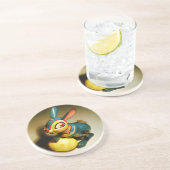 konijnenkonijnen speelgoed en ester geel ei zandsteen onderzetter (Zijkant)