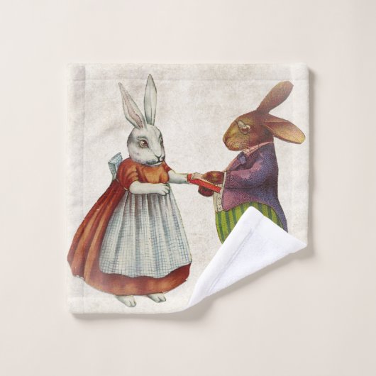 konijnenpaar in Victoriaans kleding Bad Handdoek (Wasdoekje)
