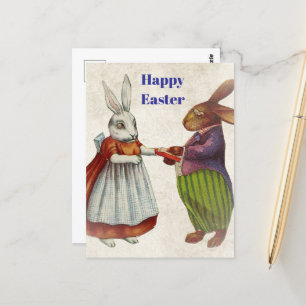  konijnenpaar in Victoriaans kleding Briefkaart