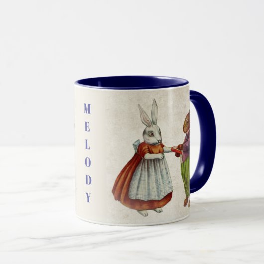 konijnenpaar in Victoriaans kleding Mok (Voorkant rechts)