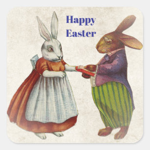 konijnenpaar in Victoriaans kleding Vierkante Sticker