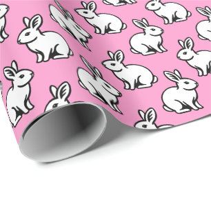 Konijnenpatroon - Zwart-wit met Roze Cadeaupapier
