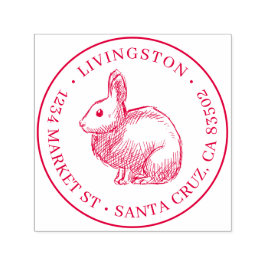 Konijnenschets Ronde Familienaam & Terugkeeradres Zelfinktende Stempel