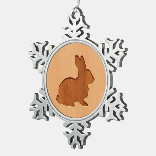 Konijnensilhouet gegraveerd op houten ontwerpen tin sneeuwvlok ornament (Rechts)
