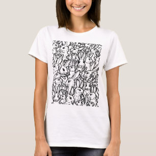 Konijnentekeningen Zwart-wit kunstbundelontwerp T-shirt