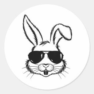 Konijntje Gezicht Met Sungles Voor Jongens Mannen  Ronde Sticker