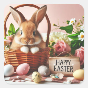 Konijntje in een paasmand vierkante sticker