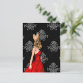 Konijntje in rode jurk briefkaart (Staand voorkant)