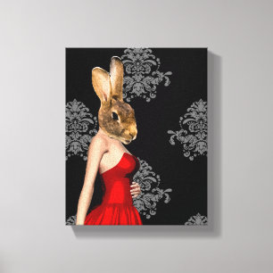 Konijntje in rode jurk canvas afdruk