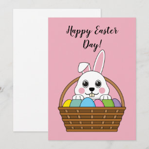 Konijntje Kleurrijke PaaseiHunt Mand   personalise Feestdagenkaart