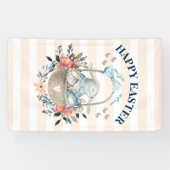  konijntje met  bloemetjes Happy Easter Spandoek (Horizontaal)