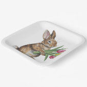 Konijntje met tulpenboeket papieren bordje (Gebogen)