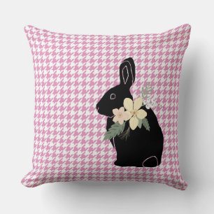 Konijntje Silhouet Bloemen Houndstooth Zoet Kussen