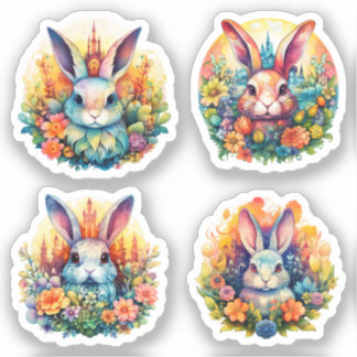 Konijntjes met bruine ogen tussen de bloemen sticker