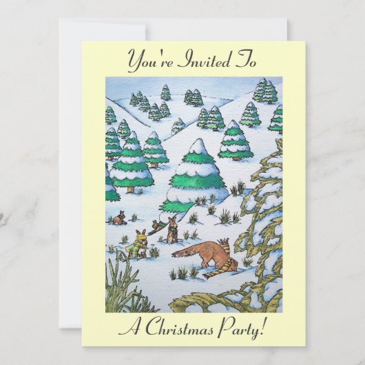 konijntjes spelen in sneeuw op kerst uitnodiging (Voorkant)