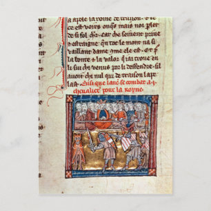 Koning Arthur en Guinevere kijken naar een Briefkaart