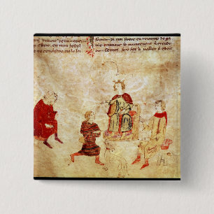 Koning Arthur op zijn troon omringd Vierkante Button 5,1 Cm