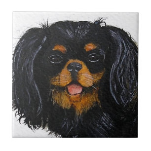 Koning Charles Cavalier Spaniel zwart en tan Tegeltje