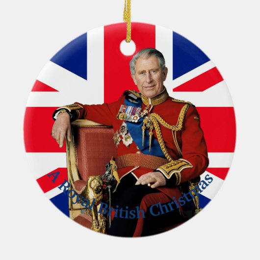Koning Charles III Britse vlag Kerstmis Groet Keramisch Ornament (Achterkant)